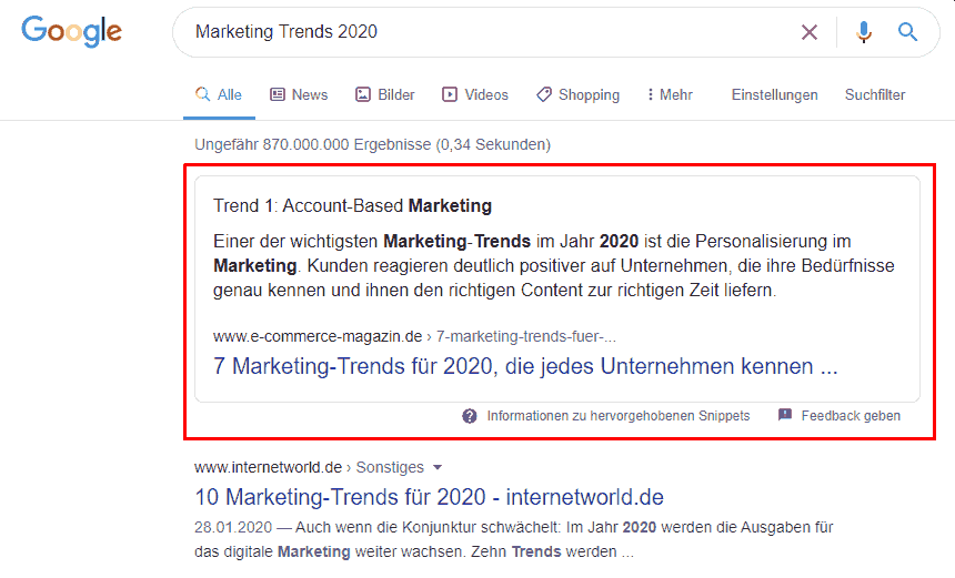 Marketing Trend 2021: Featured Snippets