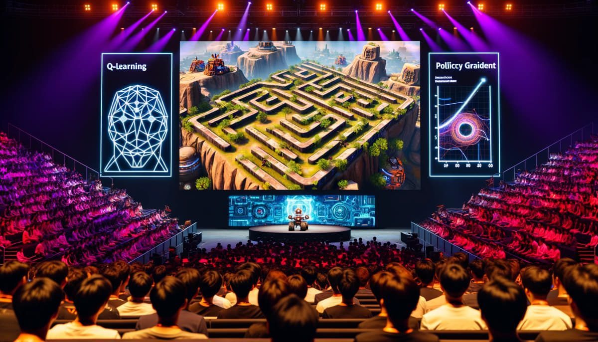 Künstliche Intelligenz hilft mit Reinforcement Learning dabei, ein Spiel einem großen Publikum auf einem technologisch fortschrittlichen Großbildschirm vorzuführen.