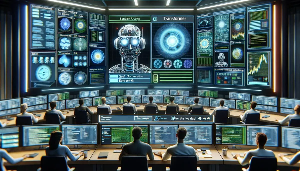 Ein futuristischer Kontrollraum mit fortschrittlichen Sprachverarbeitungstechnologien.