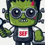 Cartoon einer grünen RankensteinSEO-ähnlichen Figur mit Brille, weißem Laborkittel mit der Aufschrift „Sef“ darauf und einer Lupe in der Hand.