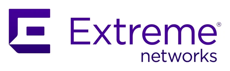 Das Logo von Extreme Networks, dem offiziellen Wi-Fi-Lösungsanbieter der NFL im Olympiastadion Berlin, zeigt ein stilisiertes lilafarbenes "E" links neben dem Schriftzug "Extreme Networks" in lila Schrift auf weißem Hintergrund.