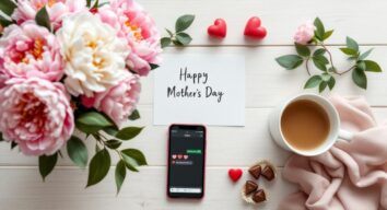 Muttertagssprüche WhatsApp – Blumenstrauß, Kaffee und Smartphone