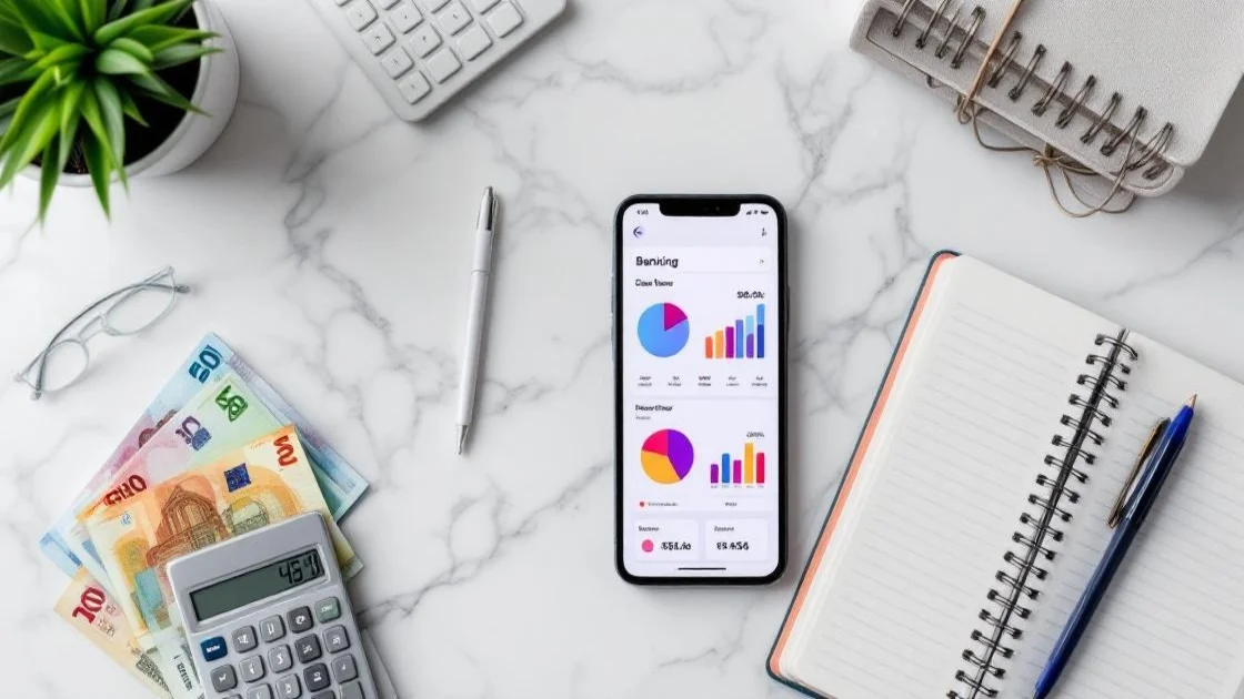 Neobanken Tagesgeld Zinsen Vergleich 2026 – Smartphone-Banking-App neben Euroscheinen