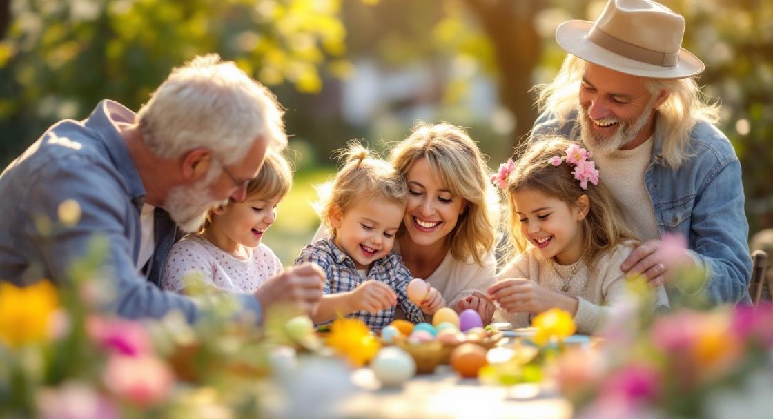 Frohe Ostern Sprüche – Familie beim gemeinsamen Osterbrunch