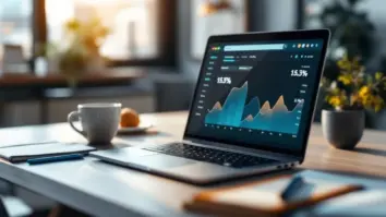 Suchhelden Suchmaschinenoptimierung – Laptop mit SEO-Analytics auf modernem Schreibtisch