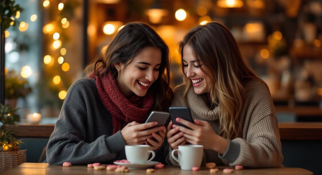 Valentinstag Sprüche WhatsApp – Freundinnen teilen Grüße im Café