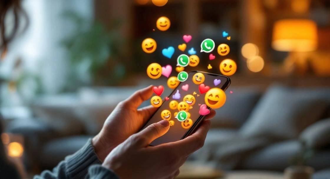 WhatsApp Emoji Bedeutung – Smartphone mit bunten Emojis