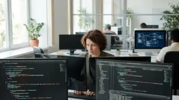 Cyberabwehr-Experte analysiert Netzwerkdaten im Büro