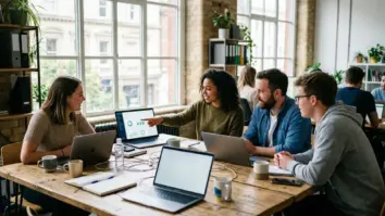 Marketing-Team arbeitet DSGVO-konform mit KI-Tools im modernen Büro