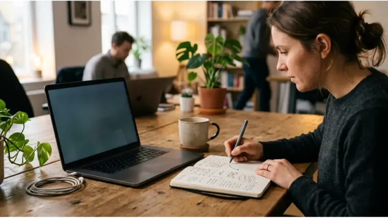 E-Mail-Marketing Workspace mit Laptop und Notizen