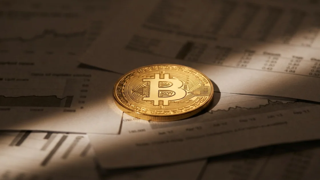 Krypto Steuer Bitcoin – goldene Kryptomünze auf Finanzunterlagen