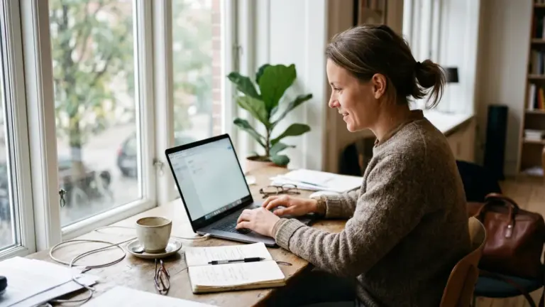 Cloud Souveränität: Europäische Fachfrau arbeitet am Laptop