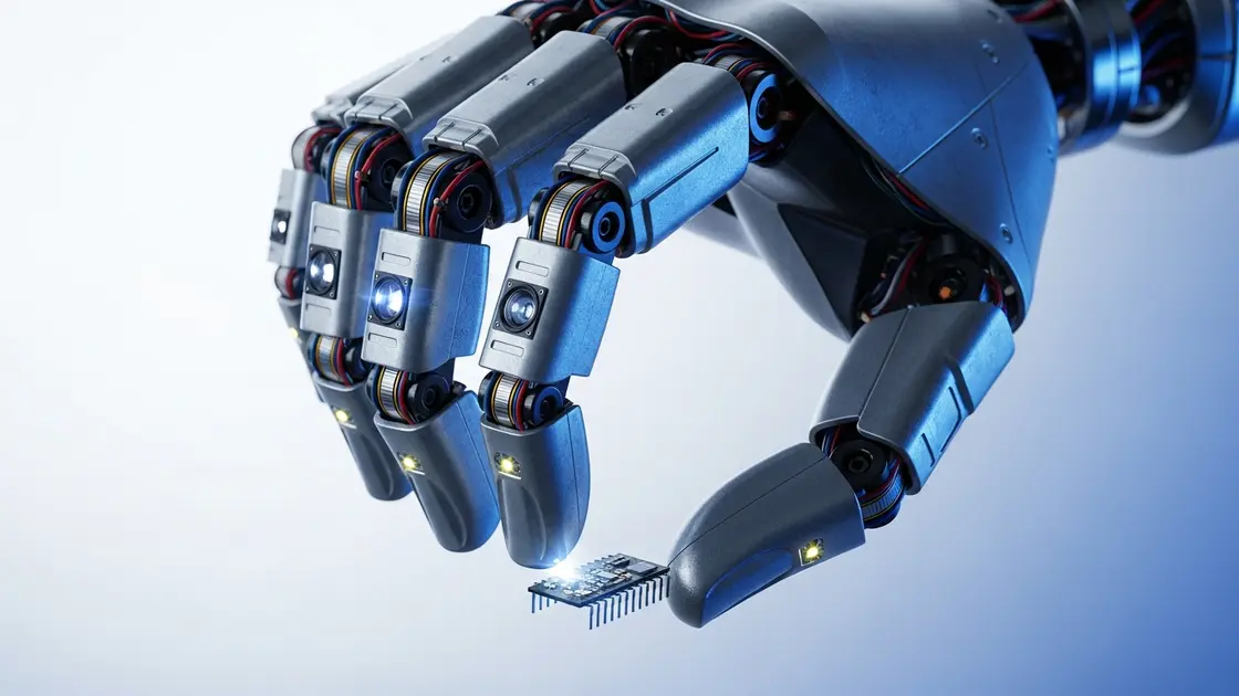 Physical AI Roboterhand mit Sensoren beim präzisen Greifen