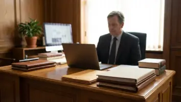 Jurist am Computer mit Gerichtsakten – Pornhub-Gerichtsurteil Deutschland