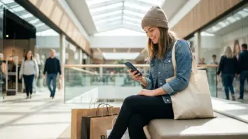 Junge Frau nutzt Buy Now Pay Later Ratenkauf beim Online-Shopping