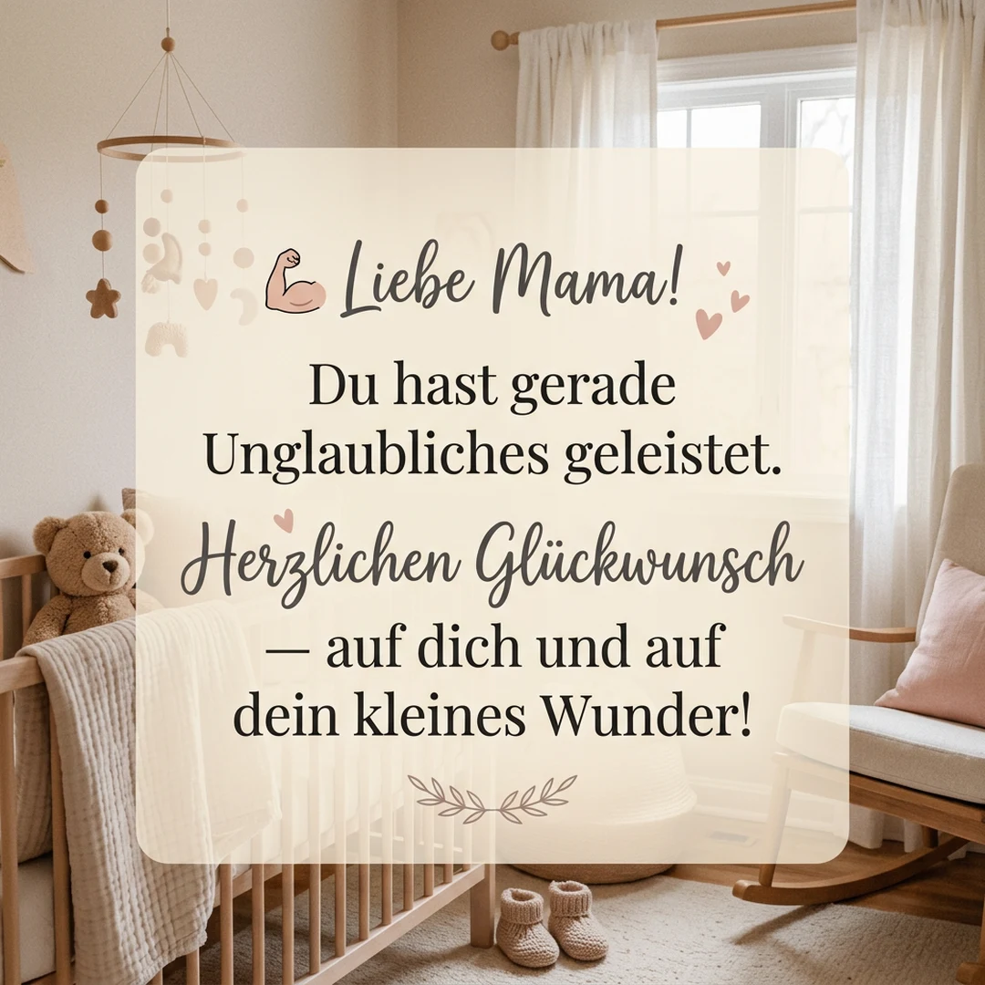 💪 Liebe Mama! Du hast gerade Unglaubliches geleistet. Herzlichen Glückwunsch — auf dich und auf dein kleines Wunder!