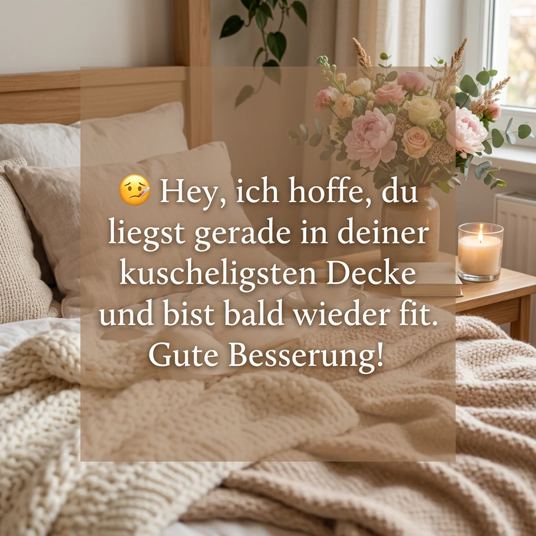 🤒 Hey, ich hoffe, du liegst gerade in deiner kuscheligsten Decke und bist bald wieder fit. Gute Besserung!
