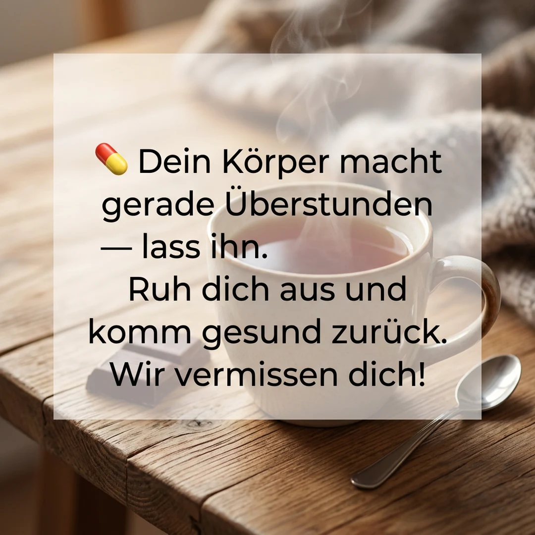 💊 Dein Körper macht gerade Überstunden — lass ihn. Ruh dich aus und komm gesund zurück. Wir vermissen dich!