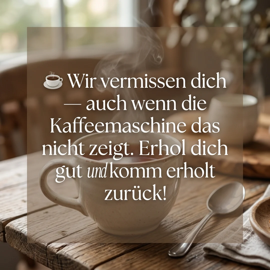 ☕ Wir vermissen dich — auch wenn die Kaffeemaschine das nicht zeigt. Erhol dich gut und komm erholt zurück!