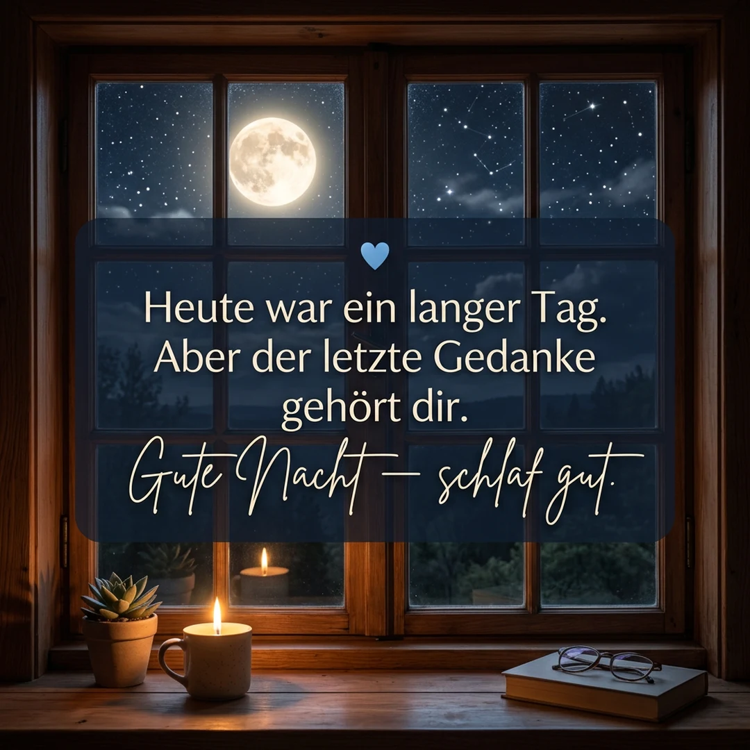 💙 Heute war ein langer Tag. Aber der letzte Gedanke gehört dir. Gute Nacht — schlaf gut.