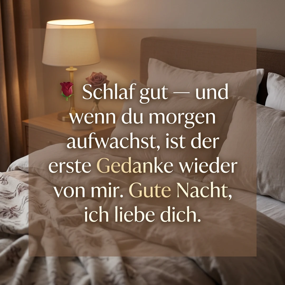🌹 Schlaf gut — und wenn du morgen aufwachst, ist der erste Gedanke wieder von mir. Gute Nacht, ich liebe dich.