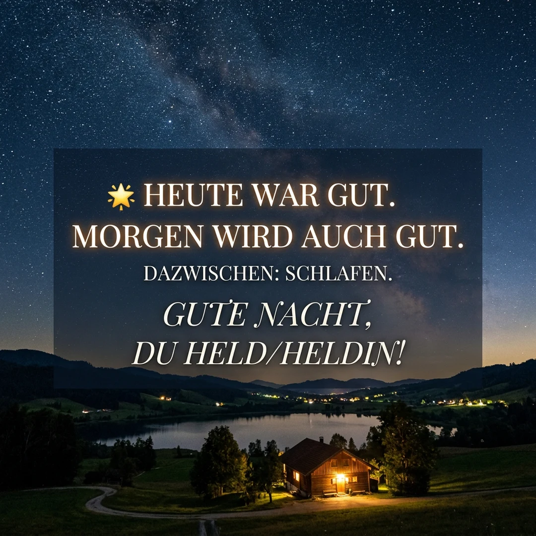 🌟 Heute war gut. Morgen wird auch gut. Dazwischen: schlafen. Gute Nacht, du Held/Heldin!