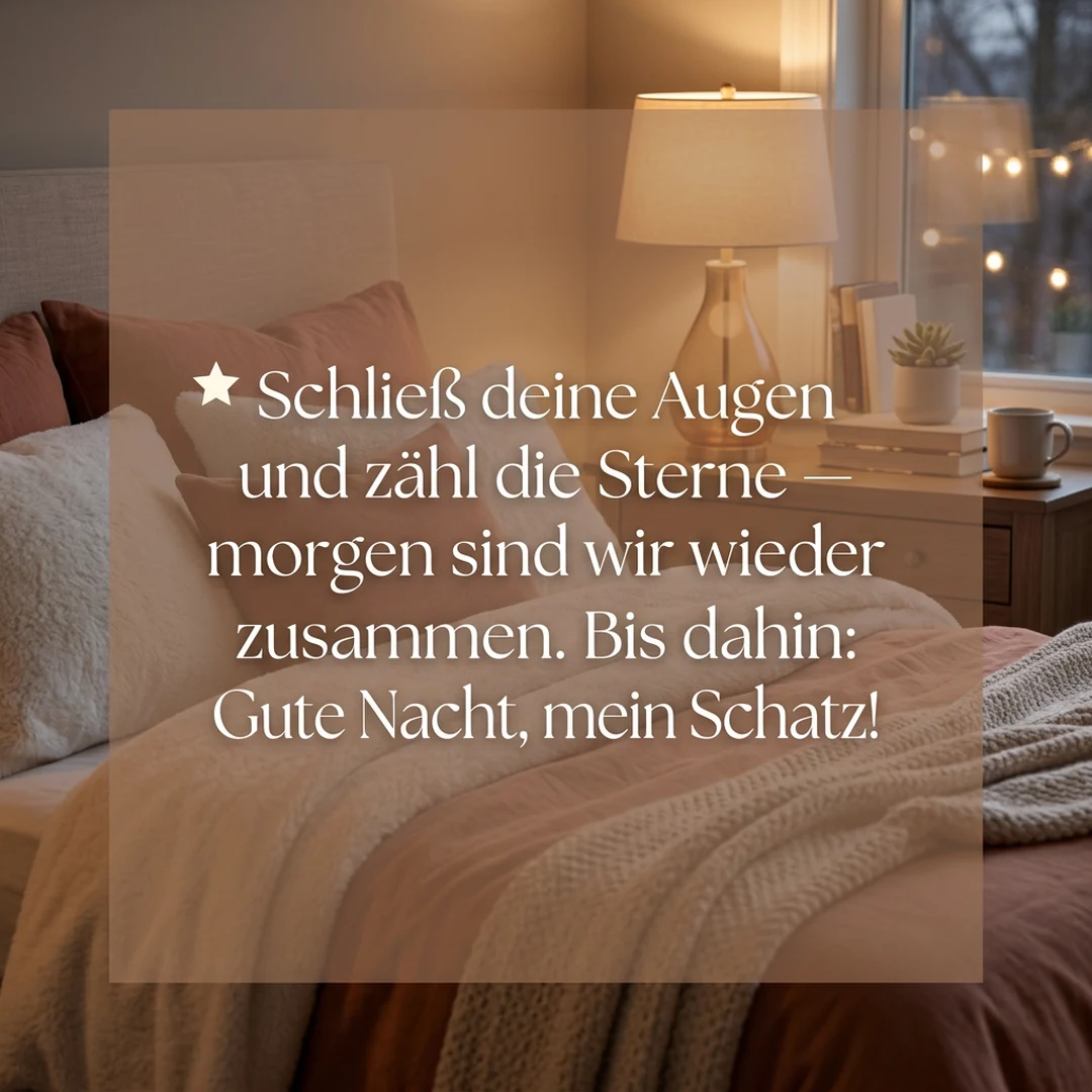 ⭐ Schließ deine Augen und zähl die Sterne — morgen sind wir wieder zusammen. Bis dahin: Gute Nacht, mein Schatz!