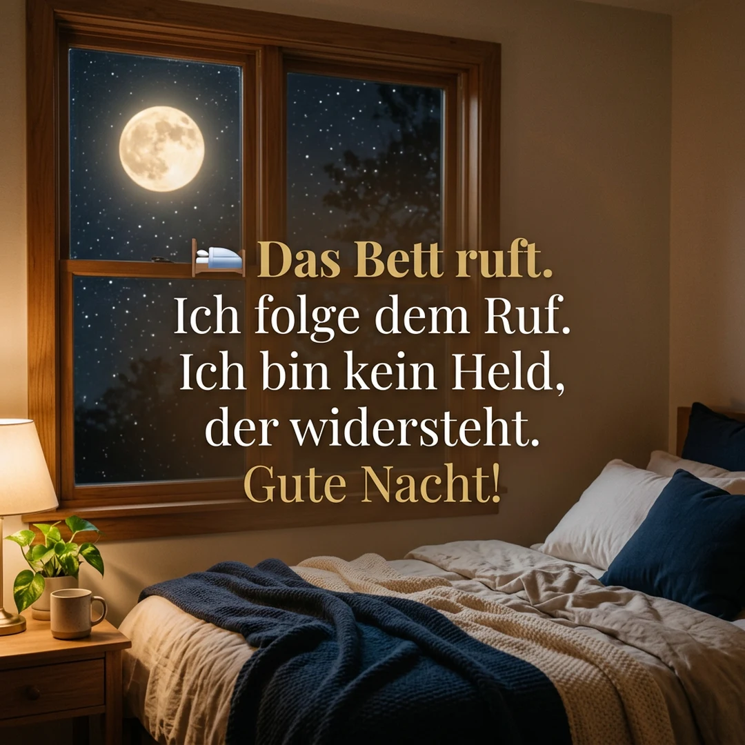 🛏️ Das Bett ruft. Ich folge dem Ruf. Ich bin kein Held, der widersteht. Gute Nacht!