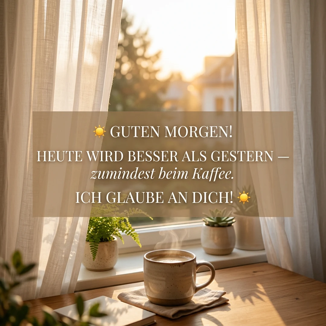 ☀️ Guten Morgen! Heute wird besser als gestern — zumindest beim Kaffee. Ich glaube an dich!