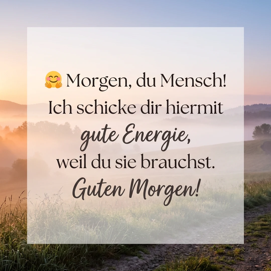 🤗 Morgen, du Mensch! Ich schicke dir hiermit gute Energie, weil du sie brauchst. Guten Morgen!