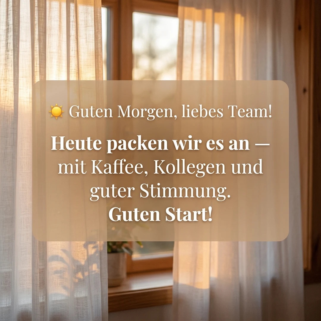 ☀️ Guten Morgen, liebes Team! Heute packen wir es an — mit Kaffee, Kollegen und guter Stimmung. Guten Start!