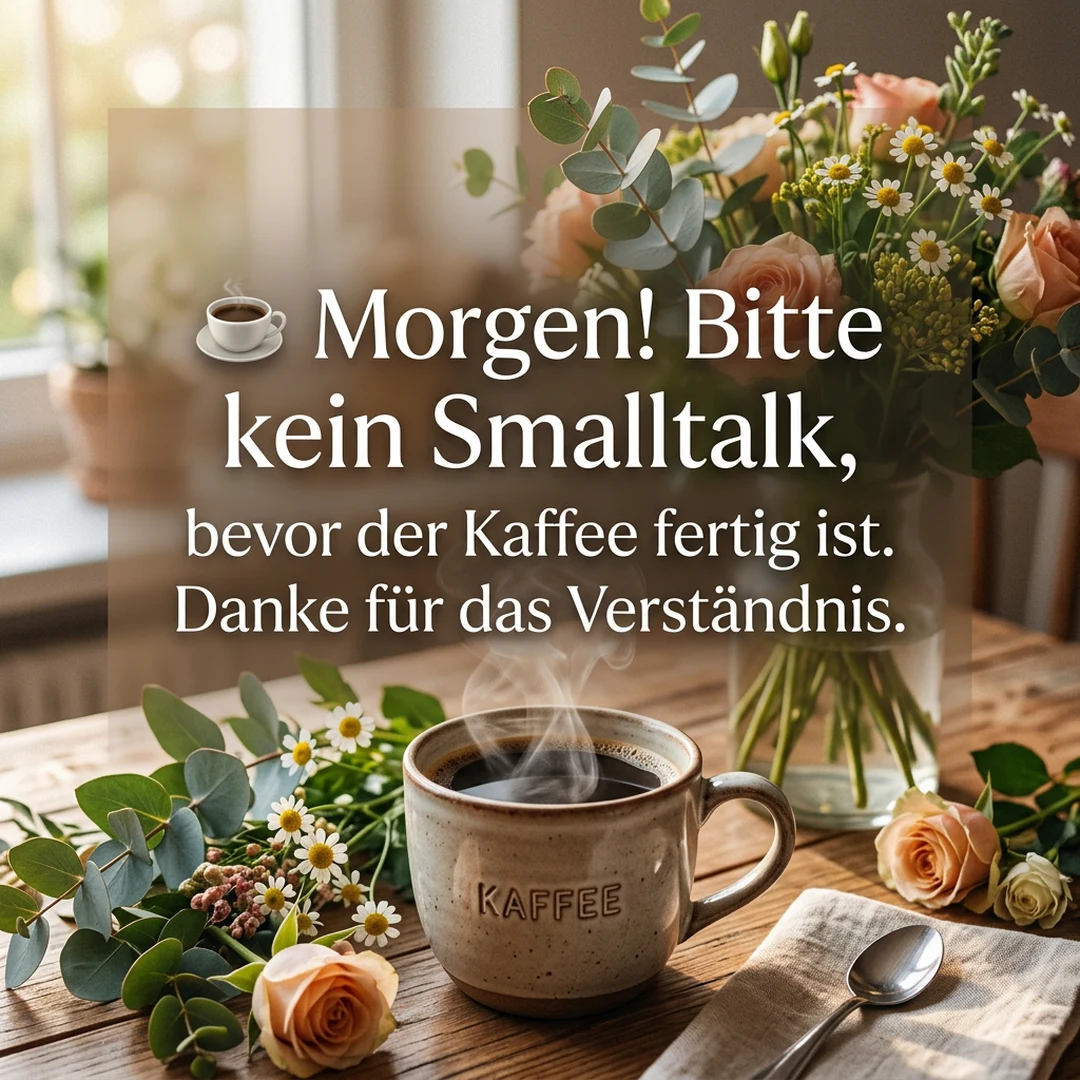 ☕ Morgen! Bitte kein Smalltalk, bevor der Kaffee fertig ist. Danke für das Verständnis.