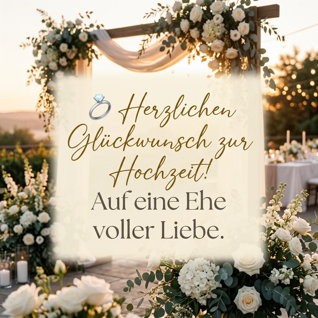 💍 Herzlichen Glückwunsch zur Hochzeit! Auf eine Ehe voller Liebe.