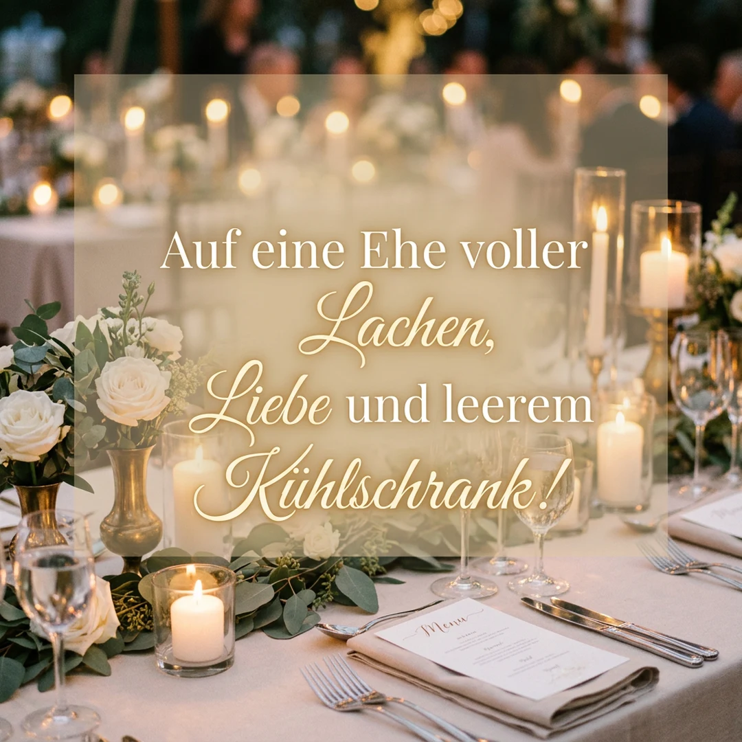 Auf eine Ehe voller Lachen, Liebe und leerem Kühlschrank!