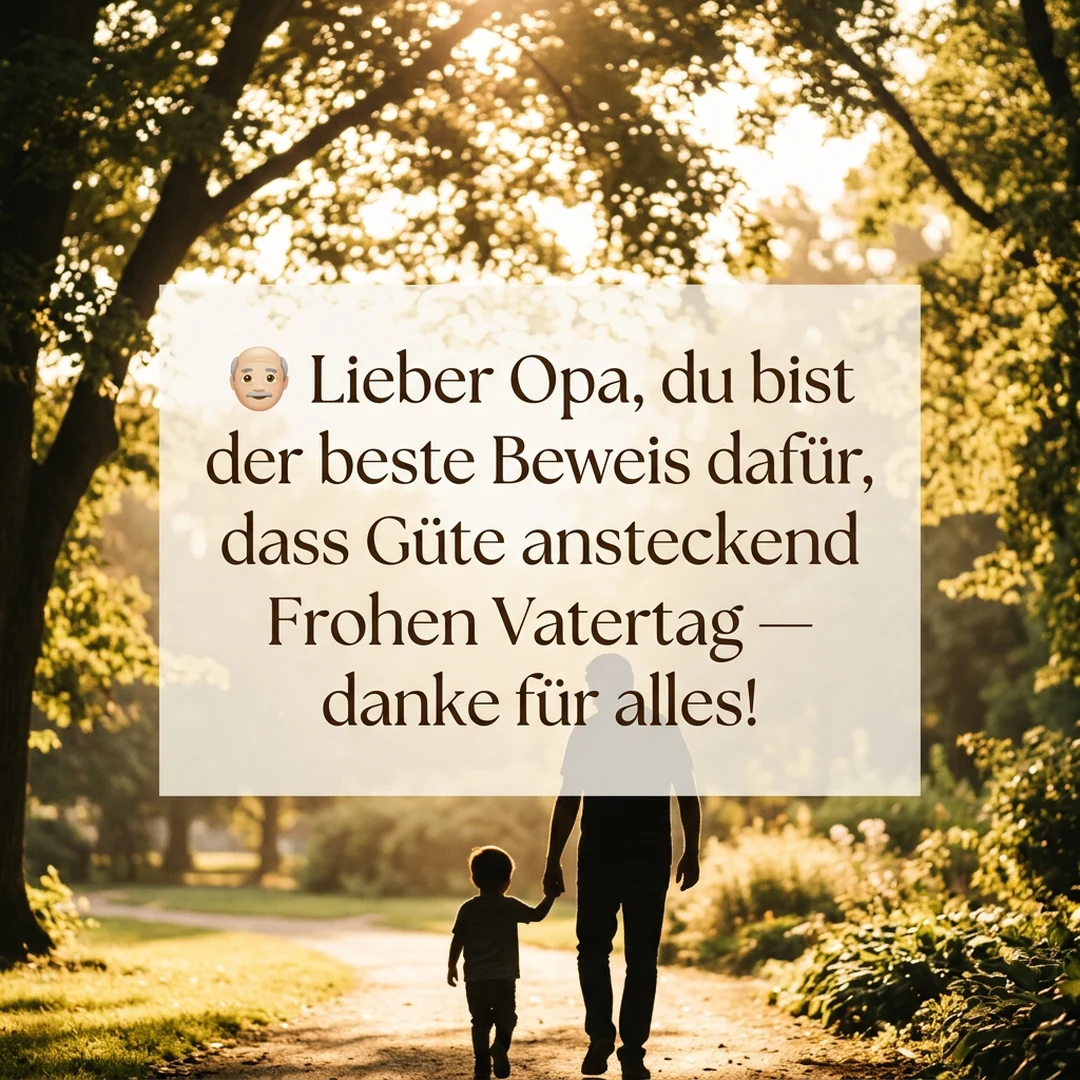 👴 Lieber Opa, du bist der beste Beweis dafür, dass Güte ansteckend ist. Frohen Vatertag — danke für alles!