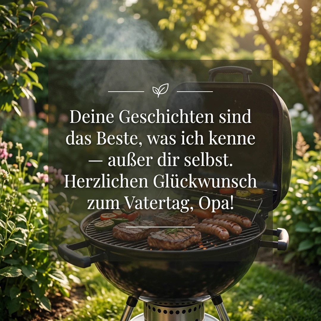 🌿 Deine Geschichten sind das Beste, was ich kenne — außer dir selbst. Herzlichen Glückwunsch zum Vatertag, Opa!