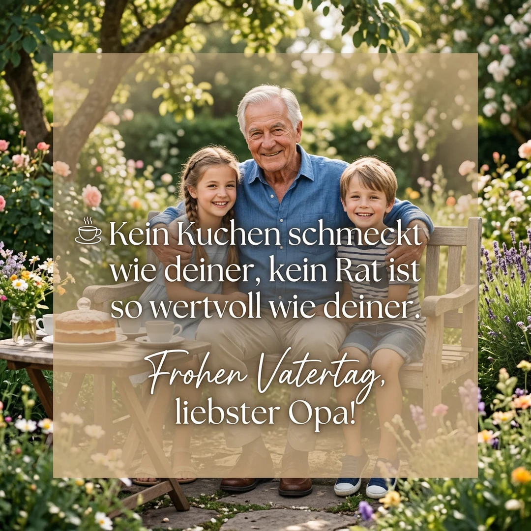☕ Kein Kuchen schmeckt wie deiner, kein Rat ist so wertvoll wie deiner. Frohen Vatertag, liebster Opa!