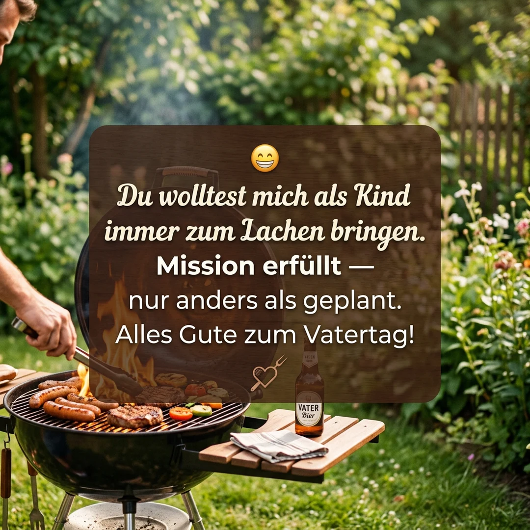 😄 Du wolltest mich als Kind immer zum Lachen bringen. Mission erfüllt — nur anders als geplant. Alles Gute zum Vatertag!