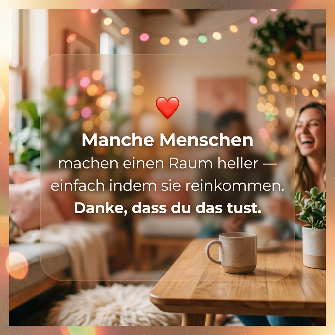 ❤️ Manche Menschen machen einen Raum heller — einfach indem sie reinkommen. Danke, dass du das tust.