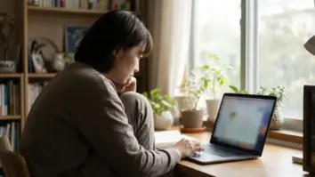 Person am Laptop mit VPN – Pornhub VPN-Sperre legal umgehen