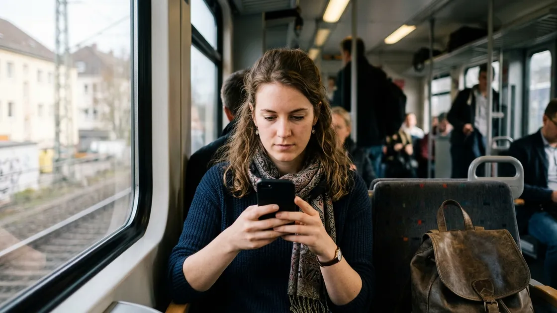 Person nutzt VPN auf Smartphone im öffentlichen Bereich