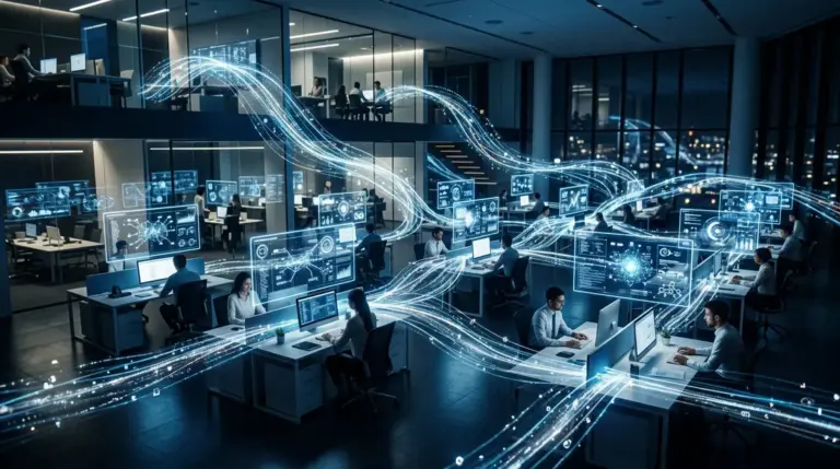 Agentic AI, autonome Geschäftsprozesse – Agentic AI steuert autonome Geschäftsprozesse in einem modernen Unternehmen