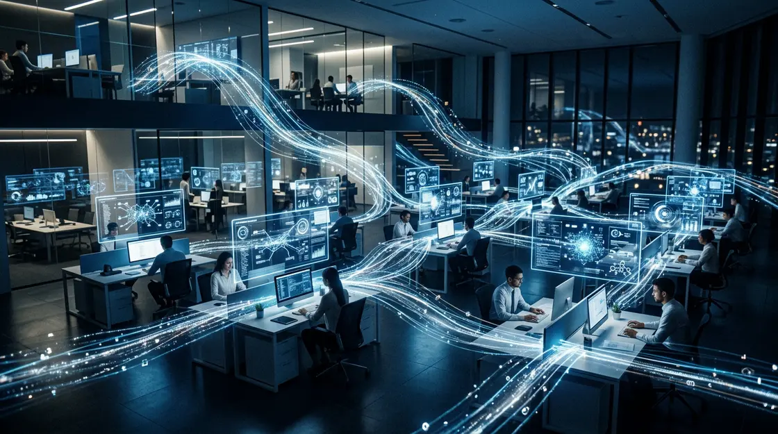 Agentic AI, autonome Geschäftsprozesse – Agentic AI steuert autonome Geschäftsprozesse in einem modernen Unternehmen