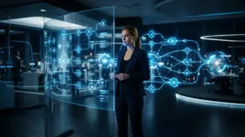 Agentic AI Workflow-Dashboard in einem modernen Unternehmensbüro