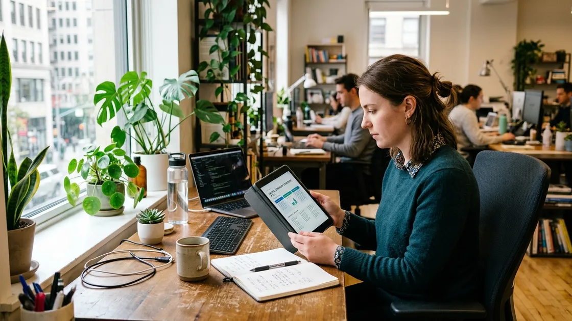 Person analysiert AI Content Strategie auf Tablet