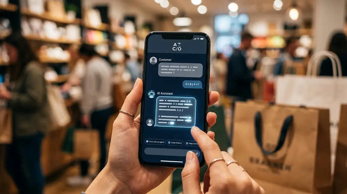 E-Commerce Chatbot auf Smartphone beantwortet Retouren-Anfrage eines Kunden