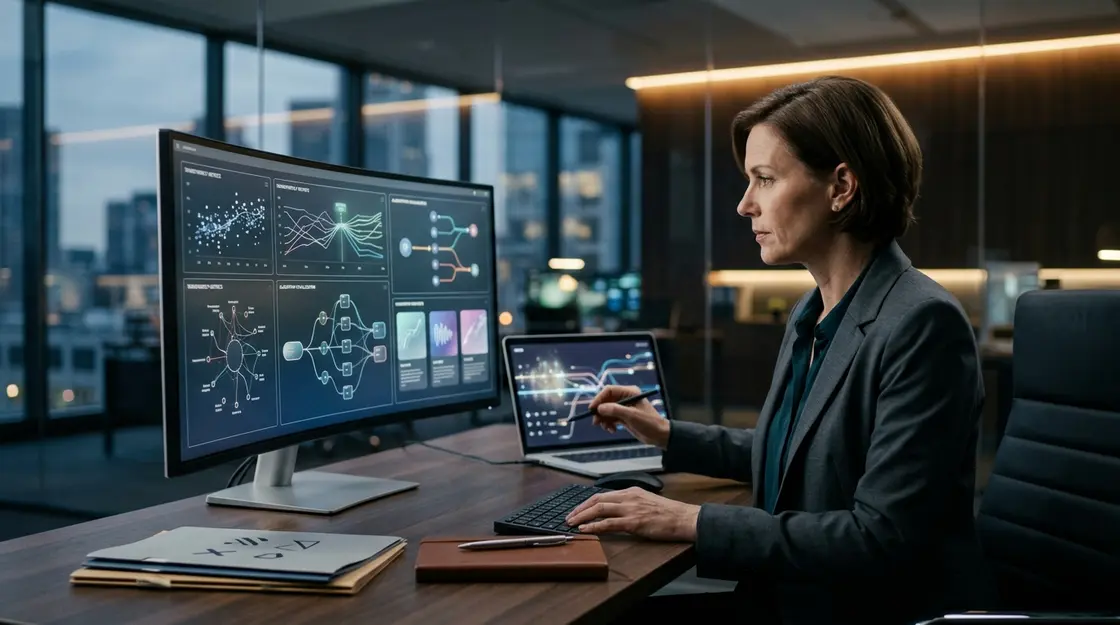Compliance-Managerin prüft Explainable AI Dashboard mit automatisierten Entscheidungen