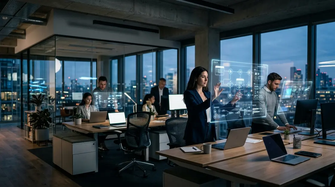 Gemini Enterprise, Agenten – Gemini Enterprise Agenten im modernen Business-Umfeld mit KI-Workflow-Visualisierung