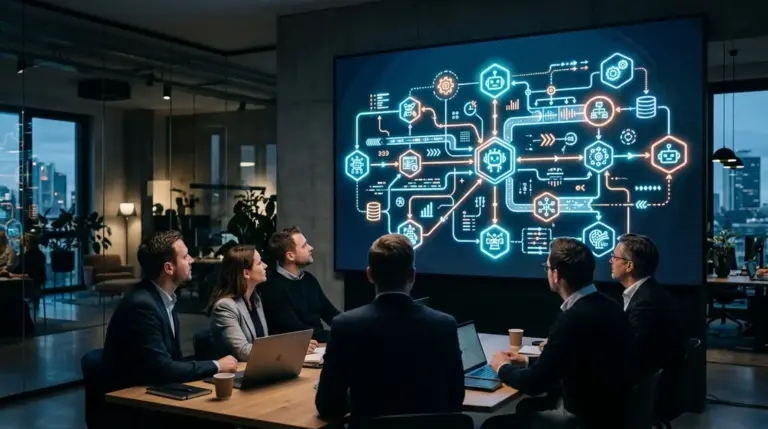 KI-Agenten Mittelstand, Workflow-Automatisierung – KI-Agenten Mittelstand: Workflow-Automatisierung auf digitalem Dashboard