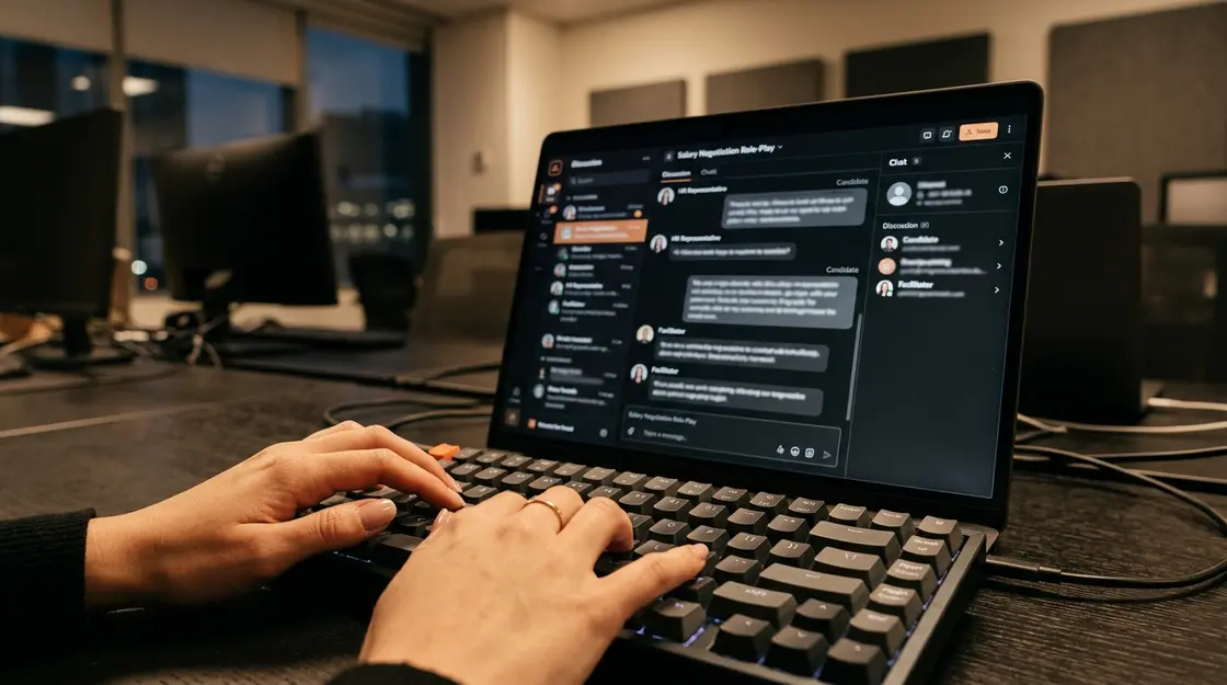 KI-Rollenspiel zur Vorbereitung auf Gehaltsverhandlung am Laptop